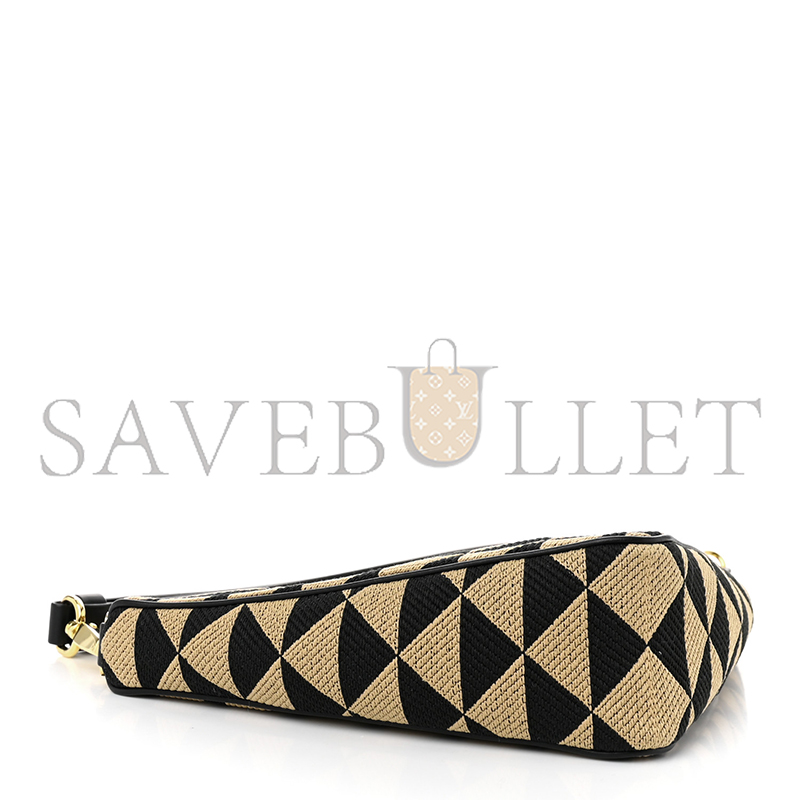 PRADA JACQUARD TRIANGOLO SYMBOLE EMBROIDERED MINI TRIANGLE BAG BLACK CORDA 1BC543 (27*14*6.5cm)